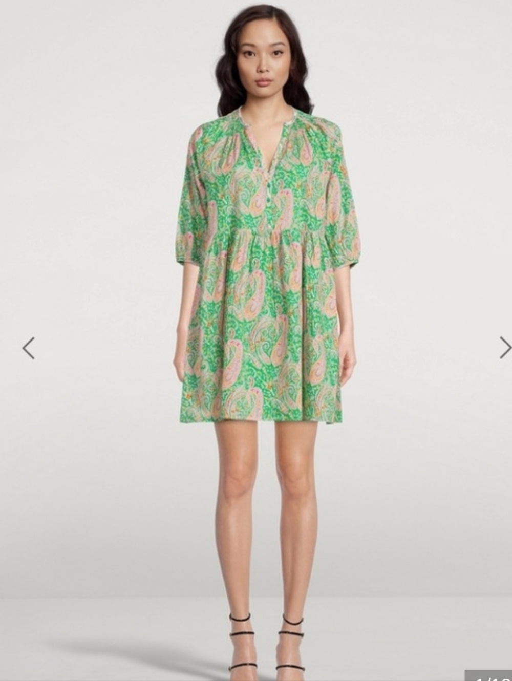 Ba&sh Black Mosaic Floral V-Neck Tunic/ Mini Dress with Cream and Warm Accents